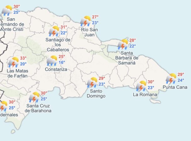 El pronóstico de el tiempo en República Dominicana, hoy sábado 28 de junio del 2025, advierte sobre un incremento significativo de lluvias debido a la incidencia de una vaguada combinada con efectos locales y la aproximación de la onda tropical número 12. Estas condiciones generarán alta humedad y favorecerán la formación de nubosidad, acompañada de aguaceros moderados a fuertes, tormentas eléctricas y ráfagas de viento aisladas en varias provincias del territorio nacional.